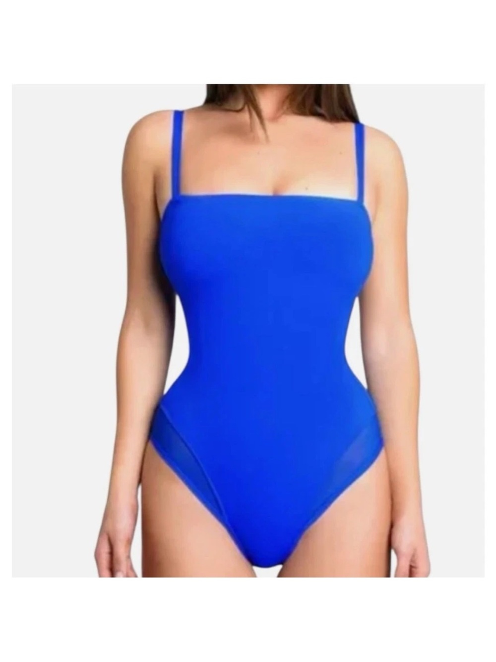 TA3 Squarey Classic Royal Blue One-Piece Swimsuit with Thin Straps